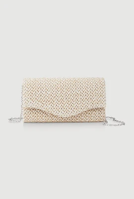 Womens Straw Envelope Clutch Bag, Beige