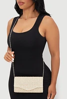 Womens Straw Envelope Clutch Bag, Beige