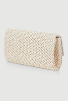 Womens Straw Envelope Clutch Bag, Beige