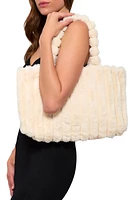 Womens Faux Fur Shadow Stripe Tote Bag, Beige