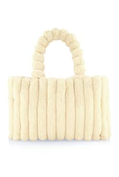 Womens Faux Fur Shadow Stripe Tote Bag, Beige