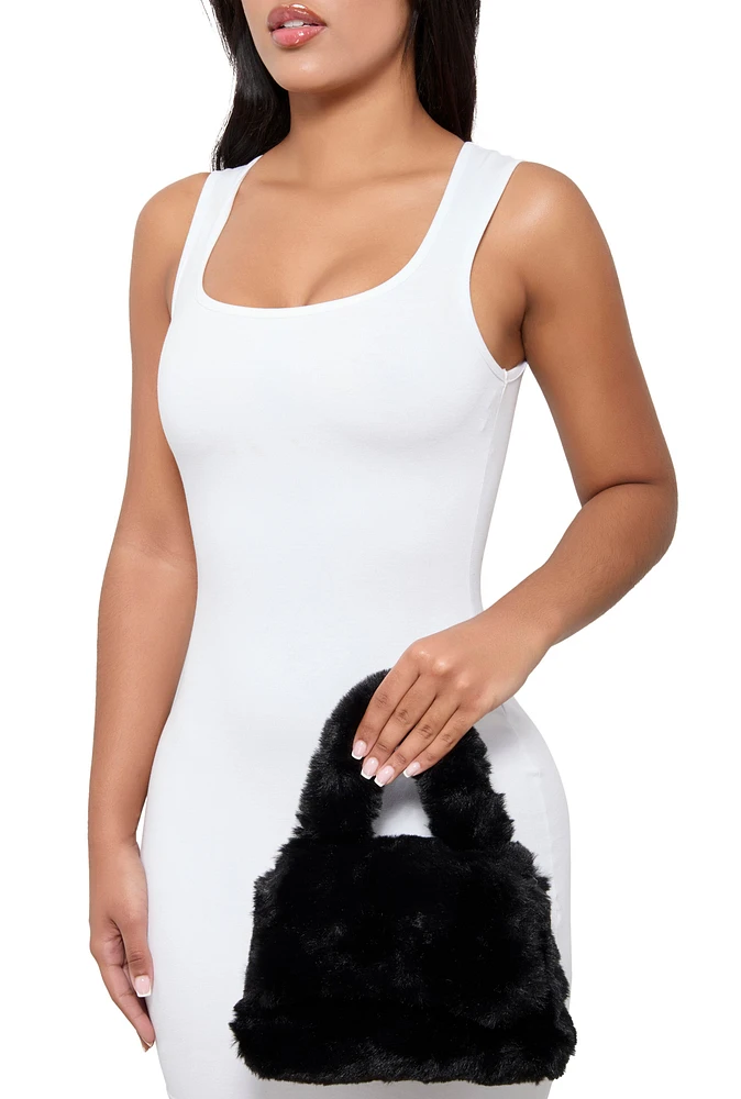 Womens Faux Fur Convertible Handbag, Black
