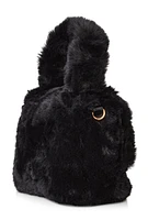 Womens Faux Fur Convertible Handbag, Black