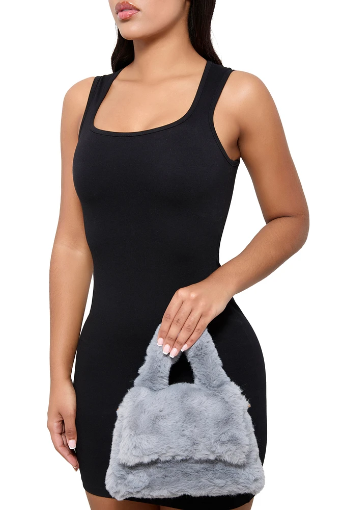 Womens Faux Fur Convertible Handbag, Grey