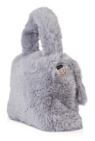 Womens Faux Fur Convertible Handbag, Grey