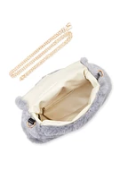 Womens Faux Fur Convertible Handbag, Grey