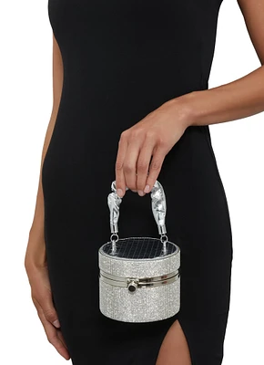 Womens Metallic Handle Mini Crossbody Clutch Bag, Silver