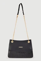 Womens Chic Metallic Faux Leather Crossbody Bag with Removable Strap, Black