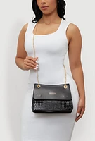 Womens Chic Metallic Faux Leather Crossbody Bag with Removable Strap, Black