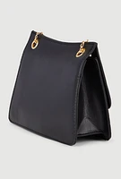 Womens Chic Metallic Faux Leather Crossbody Bag with Removable Strap, Black