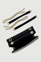 Womens Chic Metallic Faux Leather Crossbody Bag with Removable Strap, Black