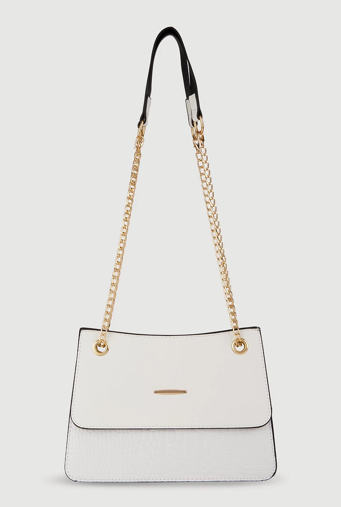 Womens Chic Metallic Faux Leather Crossbody Bag with Removable Strap,
