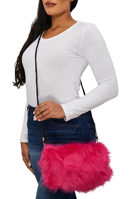 Womens Faux Fur Muff Crossbody Bag, Pink