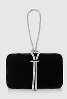 Womens Rhinestone Rope Faux Suede Crossbody Clutch Bag, Black