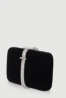 Womens Rhinestone Rope Faux Suede Crossbody Clutch Bag, Black
