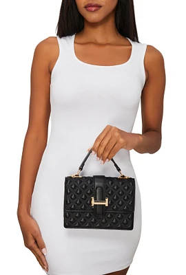 Womens Faux Leather Geometric Quilted Crossbody Handbag, Black