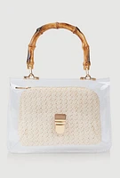 Womens Bamboo Handle Clear Handbag with Pouch, Beige