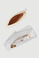 Womens Bamboo Handle Clear Handbag with Pouch, Beige