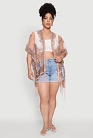 Womens Paisley Cover Up Kimono with Fringe, Pink