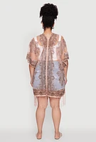 Womens Paisley Cover Up Kimono with Fringe, Pink
