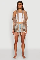 Womens Paisley Cover Up Kimono with Fringe, Pink