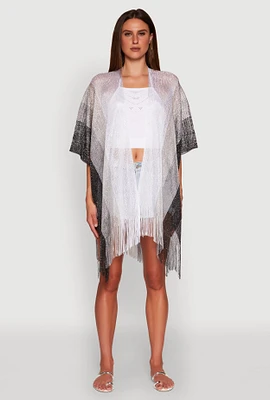 Womens Trendy Fringe Hem Ombre Lurex Cover Up, Multi