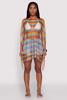 Womens Chevron Striped Fringe Cover Up, Multi