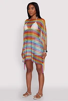 Womens Chevron Striped Fringe Cover Up, Multi