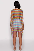 Womens Chevron Striped Fringe Cover Up, Multi