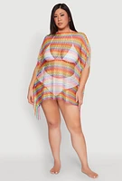 Womens Chevron Striped Fringe Cover Up, Multi