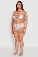 Womens Chevron Striped Fringe Cover Up, Multi