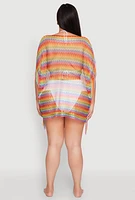 Womens Chevron Striped Fringe Cover Up, Multi