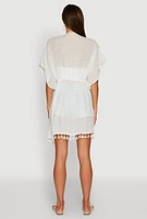 Womens Elegant Crochet Detail Cover Up with Tassels, White