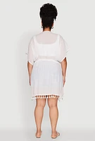 Womens Elegant Crochet Detail Cover Up with Tassels, White