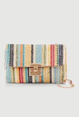 Womens Stylish Multi Color Striped Crossbody Clutch Bag with Removable Strap, Multi