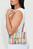 Womens Stylish Multi Color Striped Crossbody Clutch Bag with Removable Strap, Multi