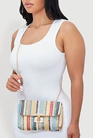 Womens Stylish Multi Color Striped Crossbody Clutch Bag with Removable Strap, Multi