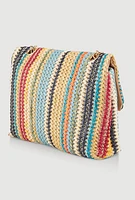 Womens Stylish Multi Color Striped Crossbody Clutch Bag with Removable Strap, Multi