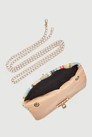 Womens Stylish Multi Color Striped Crossbody Clutch Bag with Removable Strap, Multi