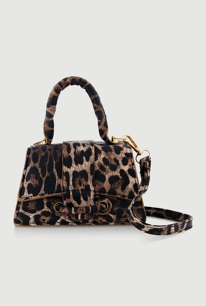 Womens Chic Animal Print Faux Leather Crossbody Bag with Removable Strap, Brown