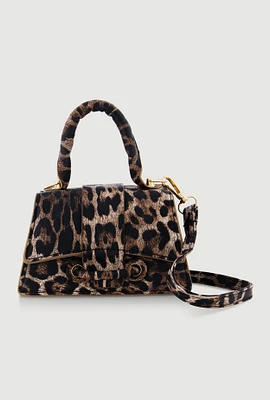 Womens Chic Animal Print Faux Leather Crossbody Bag with Removable Strap, Brown