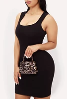 Womens Chic Animal Print Faux Leather Crossbody Bag with Removable Strap, Brown