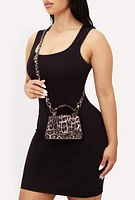 Womens Chic Animal Print Faux Leather Crossbody Bag with Removable Strap, Brown