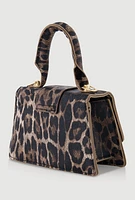 Womens Chic Animal Print Faux Leather Crossbody Bag with Removable Strap, Brown