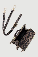 Womens Chic Animal Print Faux Leather Crossbody Bag with Removable Strap, Brown