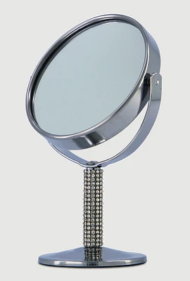 Womens Double Sided Rhinestone Vanity Mirror, Silver
