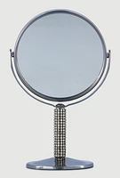 Womens Double Sided Rhinestone Vanity Mirror, Silver