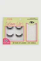Womens Elegant False Eyelashes with Holographic Pearls for Glam Makeup, Black