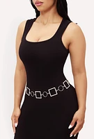 Womens Metallic Rhinestone Multi Shape Chain Belt, Silver, Size S-M