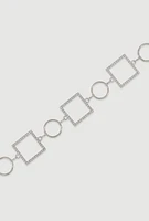 Womens Metallic Rhinestone Multi Shape Chain Belt, Silver, Size S-M
